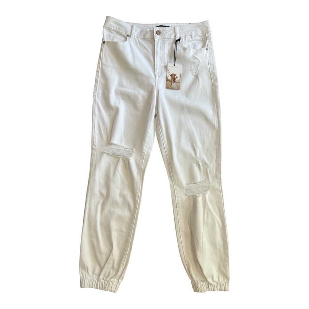 Sincerely Jules Distressed White Denim High Rise Joggers Size 9/29 Women NWT